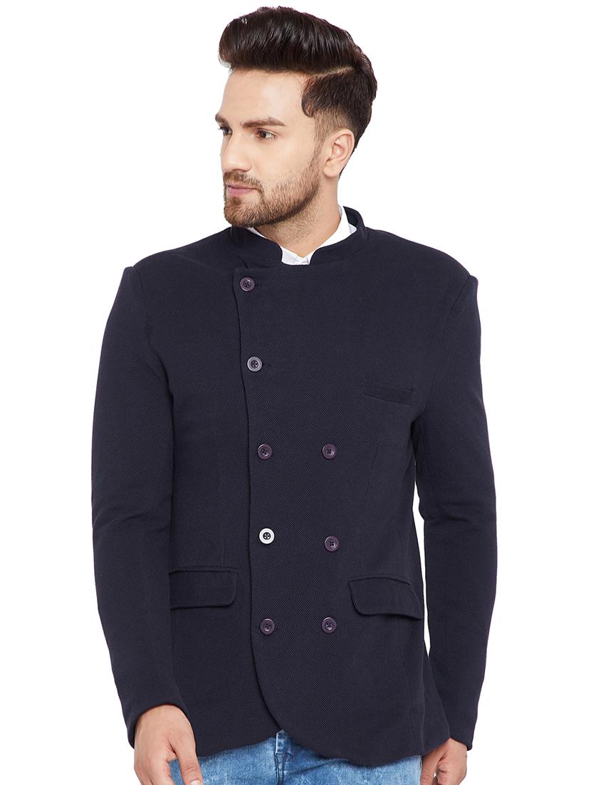 navy blue self design single breasted casual blazer - 16667546 - Zoom Image - 1