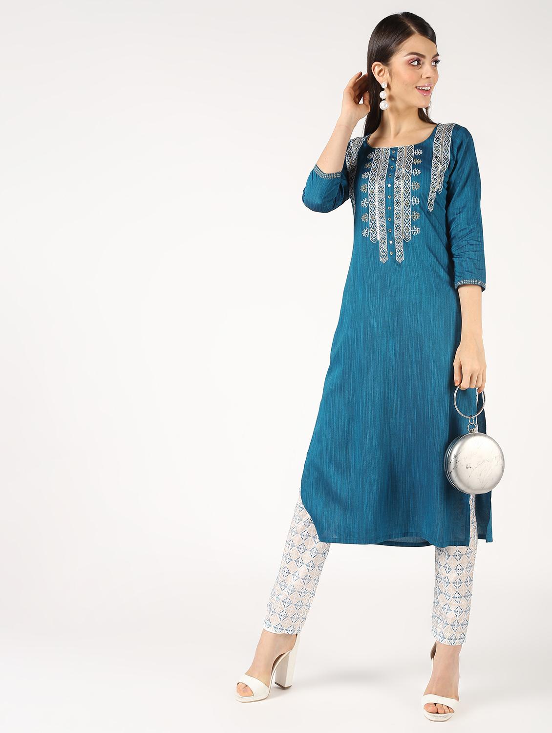 mirror work straight kurta - 16667757 - Zoom Image - 1