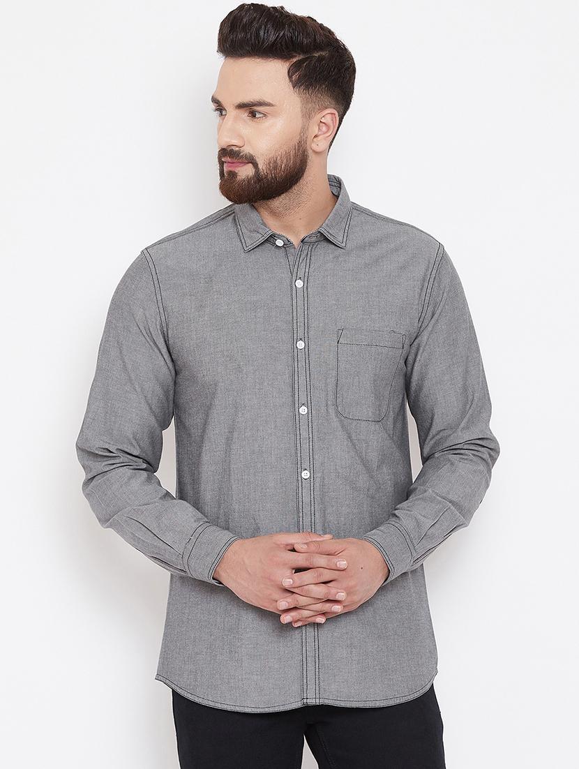 grey solid casual shirt - 16667906 - Zoom Image - 1