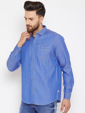 blue denim casual shirt - 16667907 - Standard Image - 2