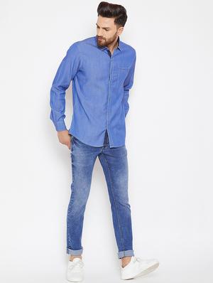 blue denim casual shirt - 16667907 - Standard Image - 4