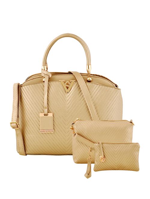 gold leatherette (pu) combo handbag - 16668167 - Standard Image - 1