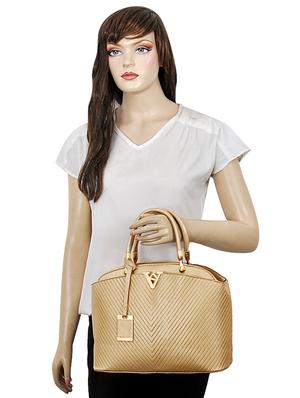 gold leatherette (pu) combo handbag - 16668167 - Standard Image - 6