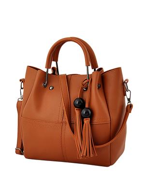 brown leatherette (pu) combo handbag - 16668173 - Standard Image - 4