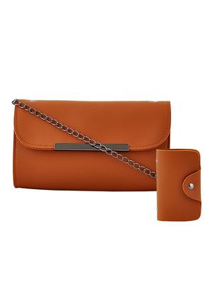 brown leatherette (pu) combo handbag - 16668173 - Standard Image - 5