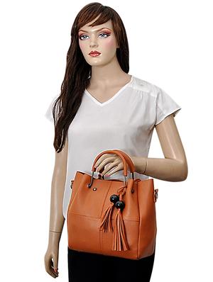 brown leatherette (pu) combo handbag - 16668173 - Standard Image - 6