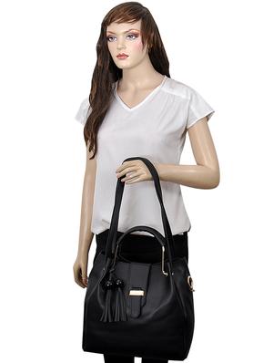 black leatherette (pu) handbag - 16668191 - Standard Image - 5