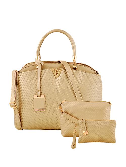 gold leatherette (pu) combo handbag - 16668208 - Standard Image - 1