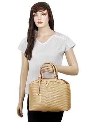 gold leatherette (pu) combo handbag - 16668208 - Standard Image - 6