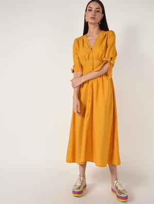side tie up gathered a-line dress - 16668272 - Standard Image - 2