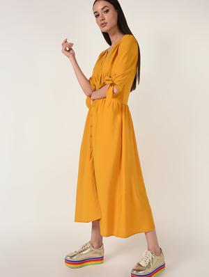 side tie up gathered a-line dress - 16668272 - Standard Image - 3