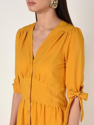 side tie up gathered a-line dress - 16668272 - Standard Image - 5