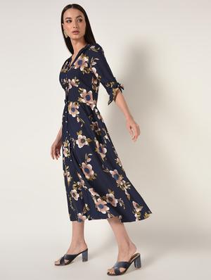 side tie up gathered a-line dress - 16668273 - Standard Image - 2