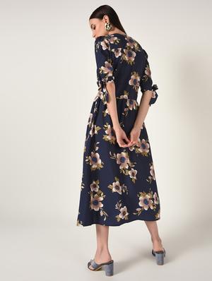 side tie up gathered a-line dress - 16668273 - Standard Image - 3