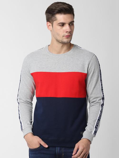 grey color block cut & sew sweatshirt - 16668958 - Standard Image - 1