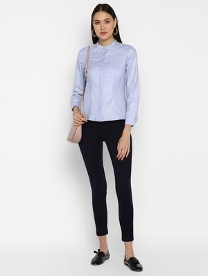 mandarin neck concealed placket shirt - 16669218 - Standard Image - 4