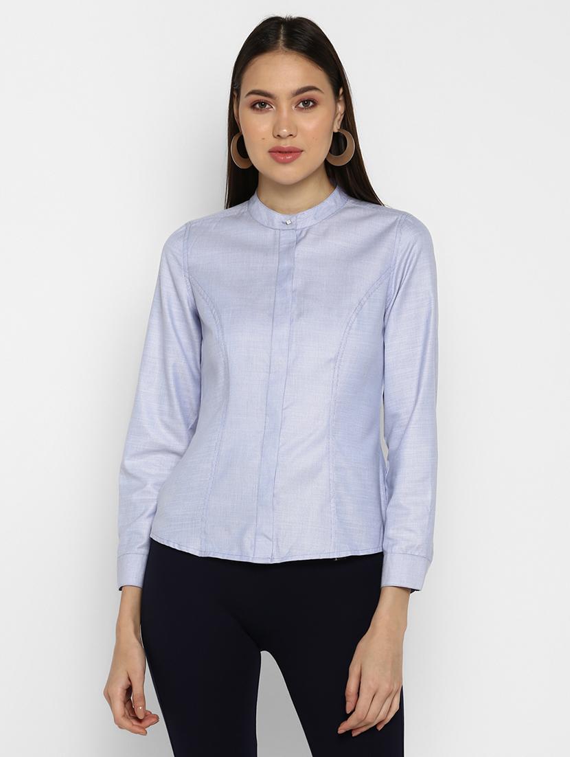 mandarin neck concealed placket shirt - 16669218 - Zoom Image - 1