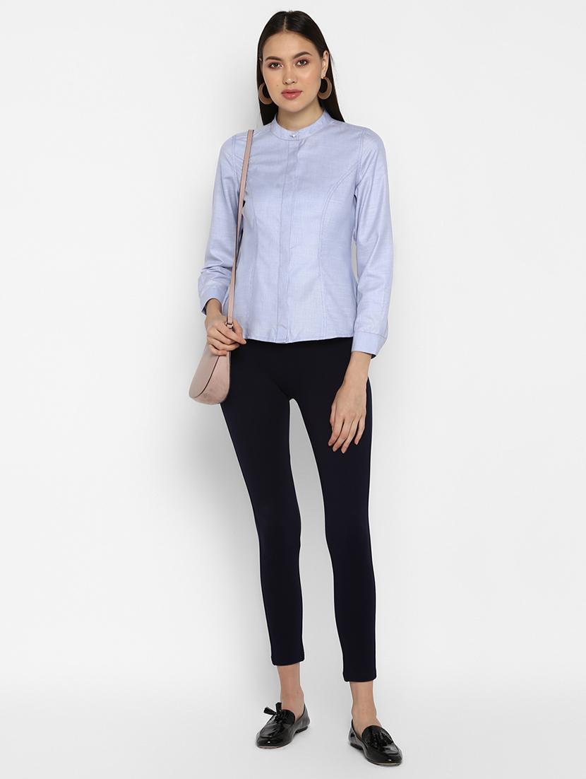 mandarin neck concealed placket shirt - 16669218 - Zoom Image - 4