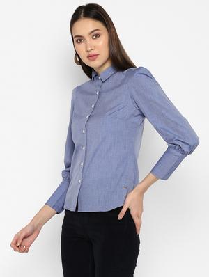 puff sleeved curved hem shirt - 16669219 - Standard Image - 2