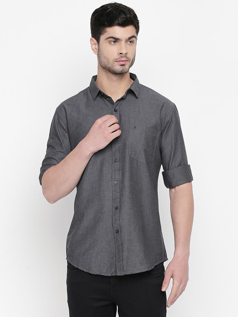 grey solid casual shirt - 16670507 - Zoom Image - 1