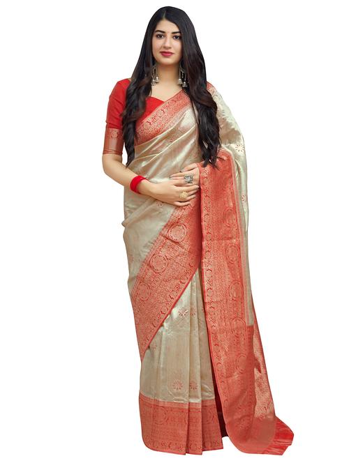 self design banarasi saree with blouse - 16670571 - Very Small Image - 1