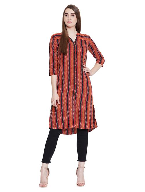 mandarin neck striped high-low tunic - 16670622 - Standard Image - 1