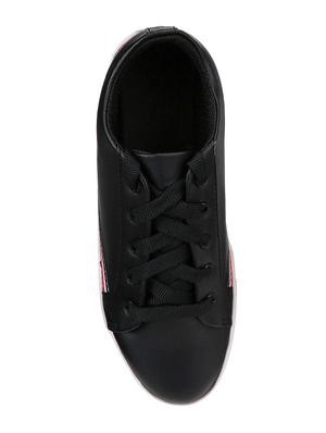 black leatherette laceup sneakers - 16670630 - Standard Image - 4