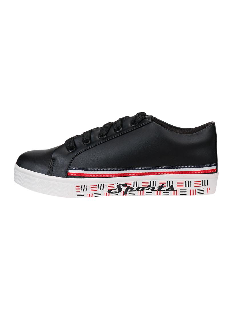 black leatherette laceup sneakers - 16670630 - Zoom Image - 2