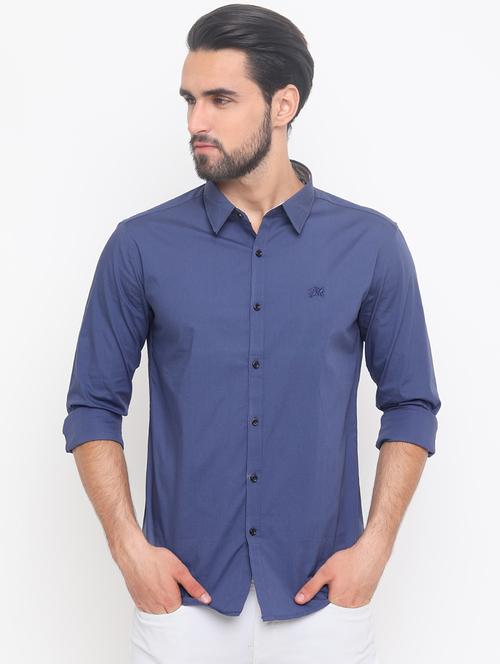 blue solid casual shirt - 16670643 - Standard Image - 1