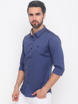 blue solid casual shirt - 16670643 - Standard Image - 2