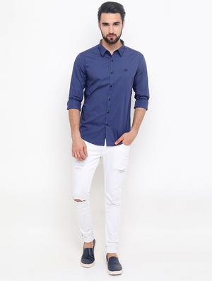 blue solid casual shirt - 16670643 - Standard Image - 4