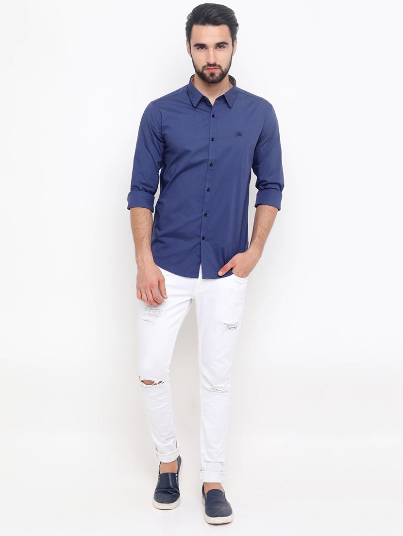 blue solid casual shirt - 16670643 - Zoom Image - 4
