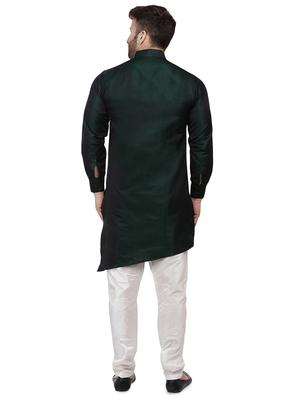 green dupion solid asymmetric kurta - 16671762 - Standard Image - 3