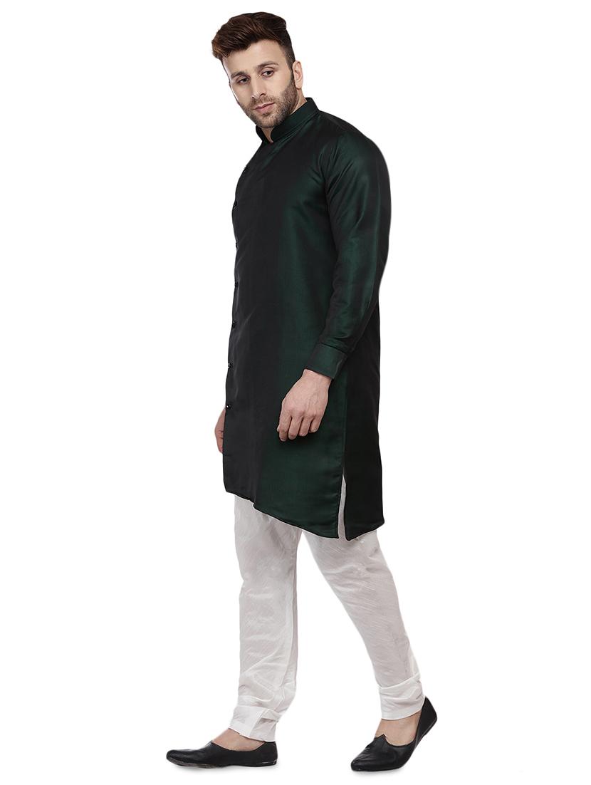 green dupion solid asymmetric kurta - 16671762 - Zoom Image - 2