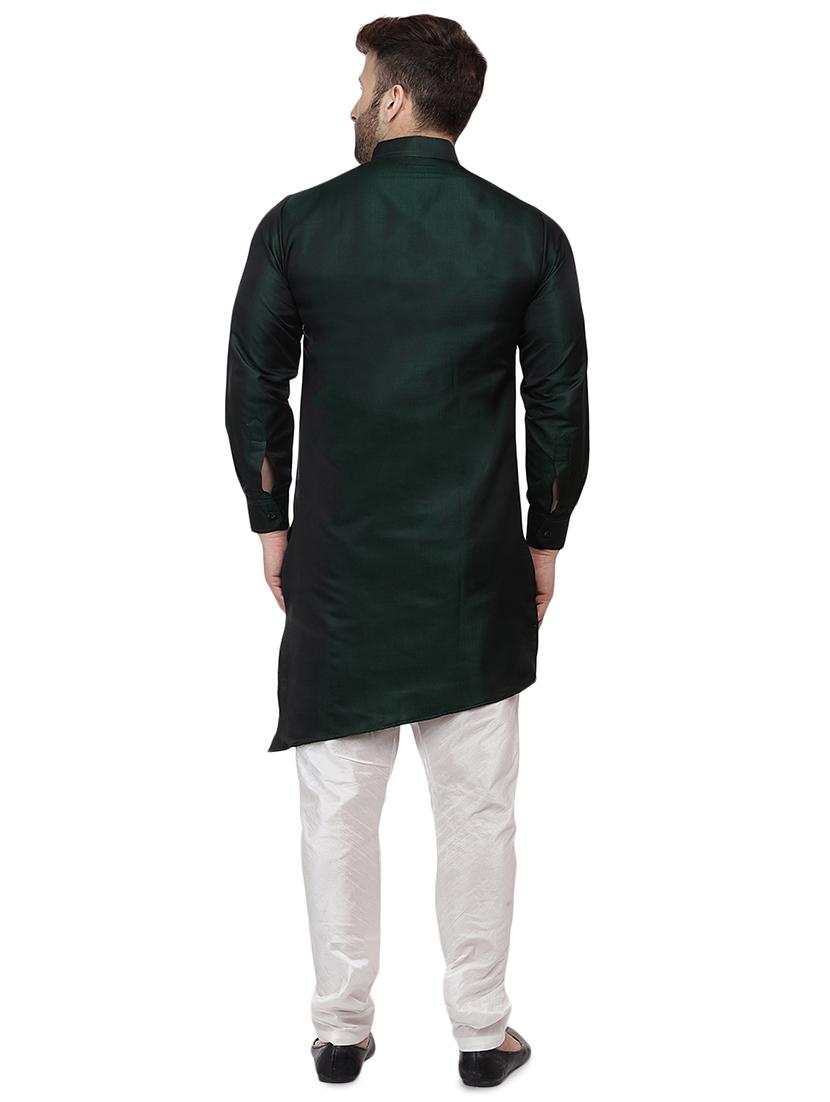 green dupion solid asymmetric kurta - 16671762 - Zoom Image - 3