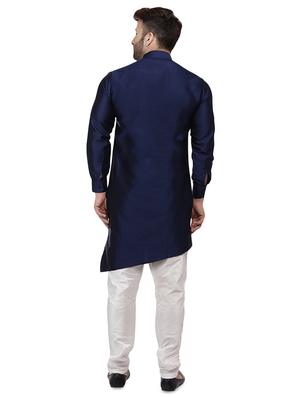 navy blue dupion solid asymmetric kurta - 16671765 - Standard Image - 3