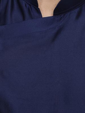 navy blue dupion solid asymmetric kurta - 16671765 - Standard Image - 4