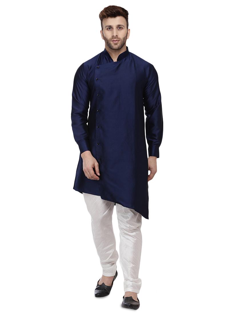 navy blue dupion solid asymmetric kurta - 16671765 - Zoom Image - 1