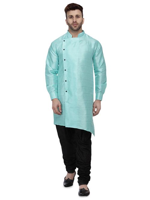 blue dupion solid asymmetric kurta - 16671769 - Standard Image - 1