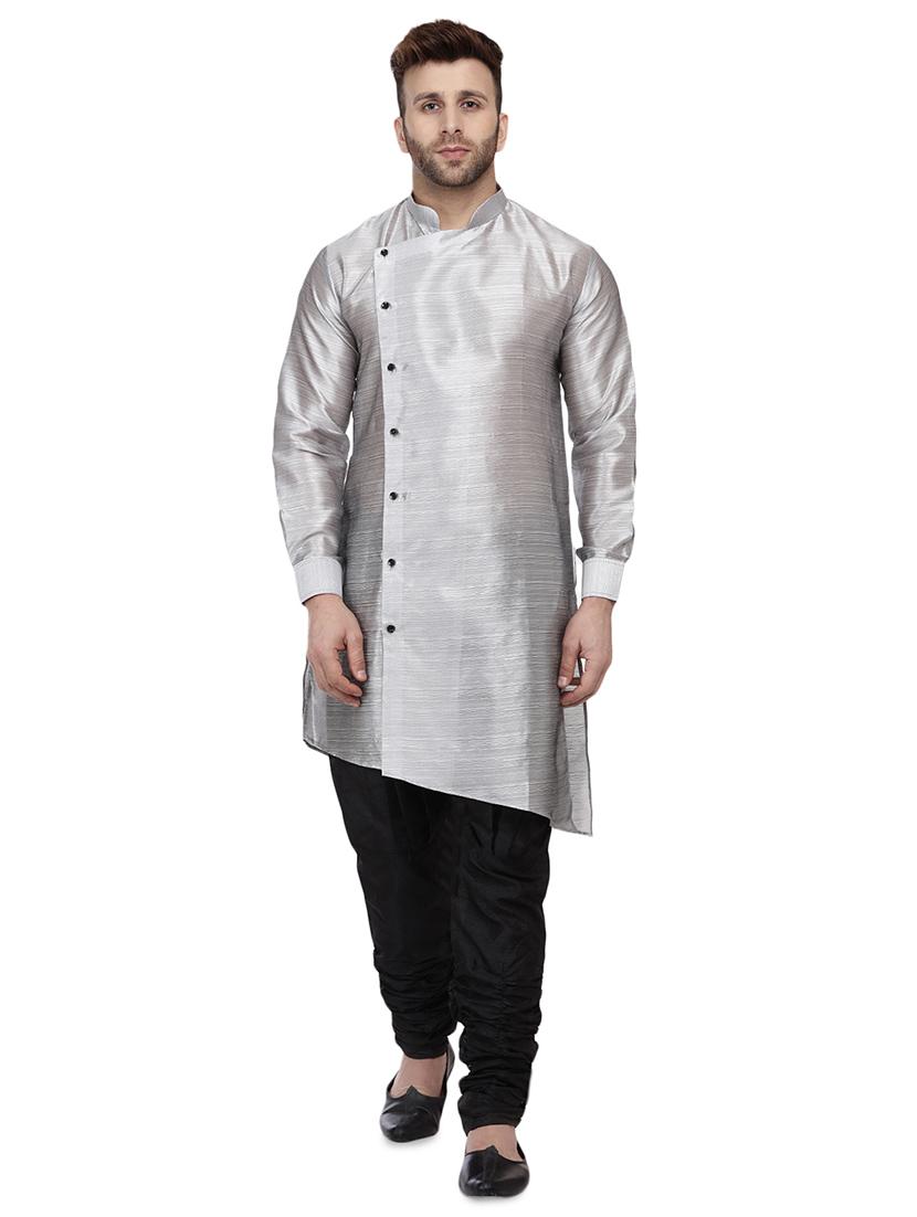 grey dupion solid asymmetric kurta - 16671771 - Zoom Image - 1