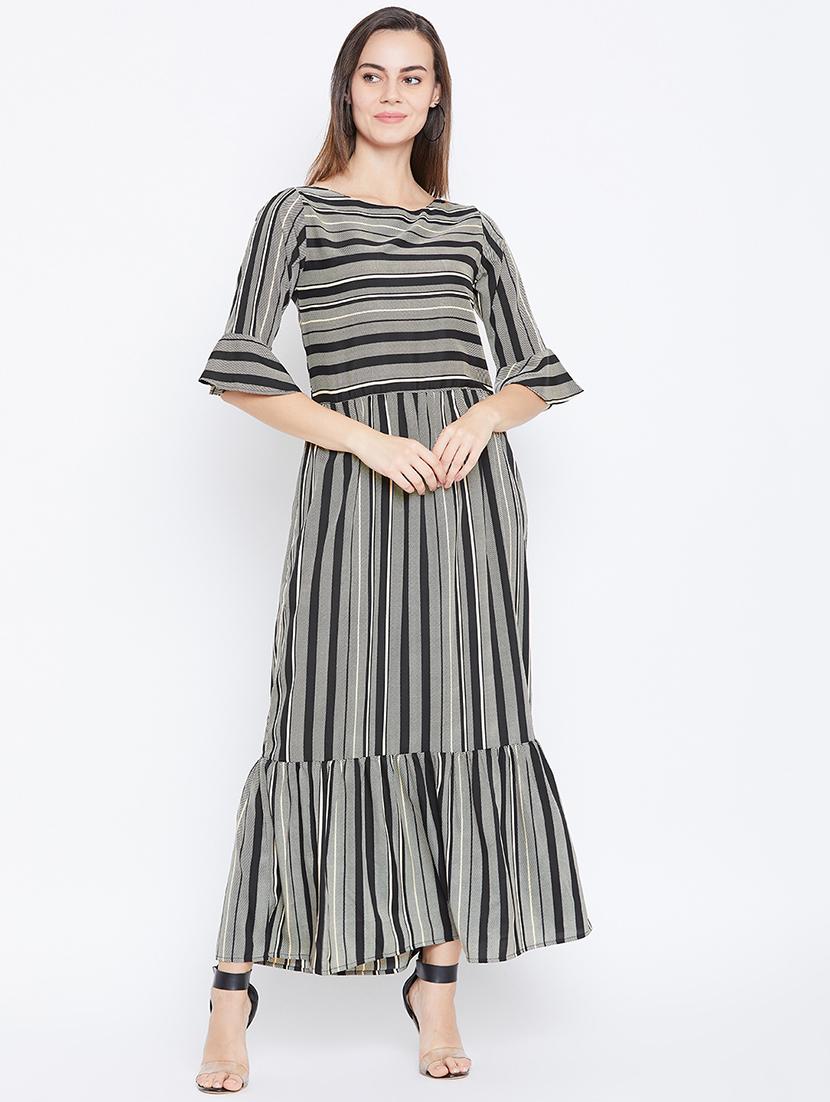 bell sleeved striped maxi dress - 16672066 - Zoom Image - 1