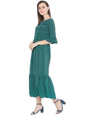 boat neck bell sleeved gathered dress - 16672069 - Standard Image - 2