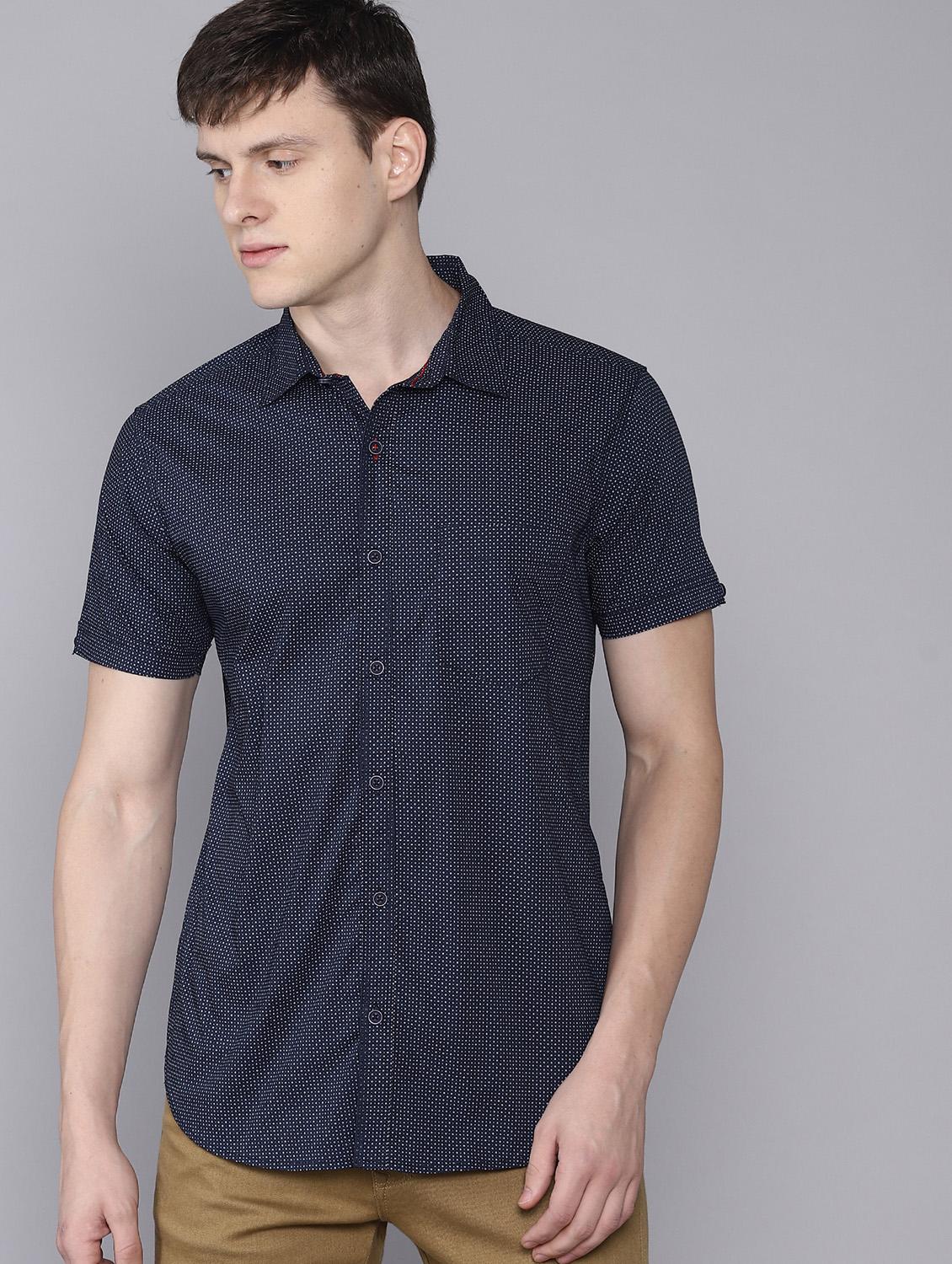 navy blue printed casual shirt - 16672655 - Zoom Image - 1