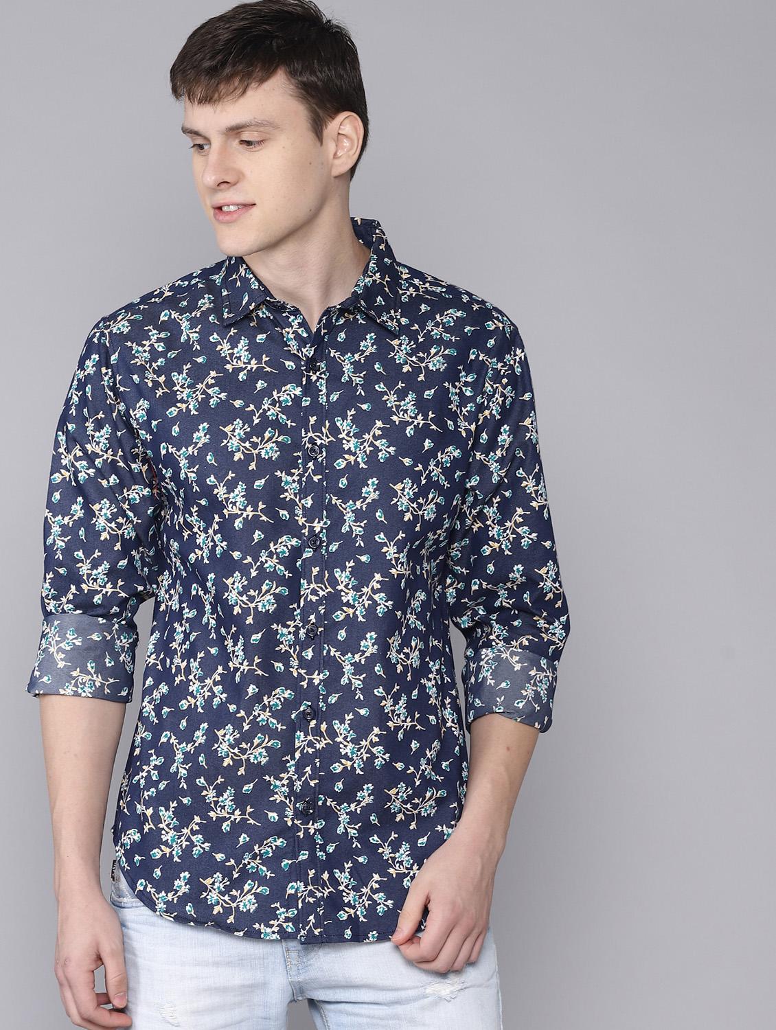 navy blue floral printed casual shirt - 16672663 - Zoom Image - 1