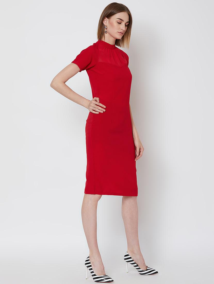 mock neck solid sheath dress - 16672760 - Zoom Image - 2