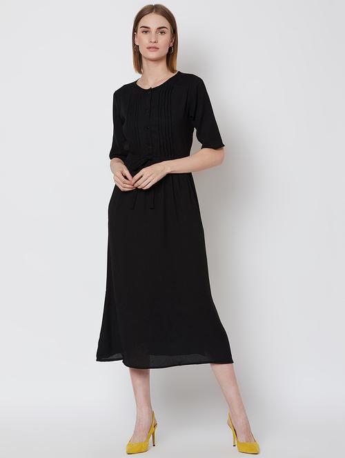 tie front gathered a-line dress - 16672762 - Standard Image - 1
