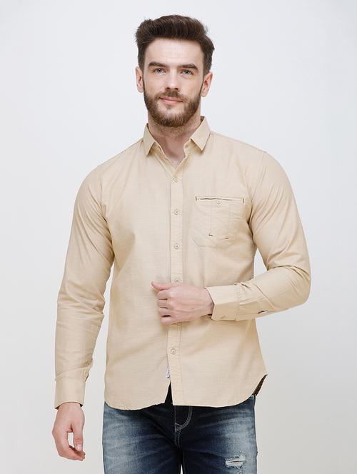 beige solid casual shirt - 16672985 - Standard Image - 1