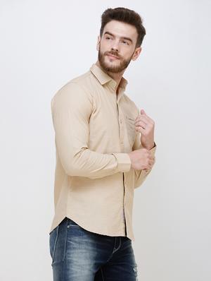 beige solid casual shirt - 16672985 - Standard Image - 2