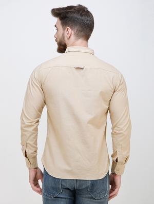beige solid casual shirt - 16672985 - Standard Image - 3