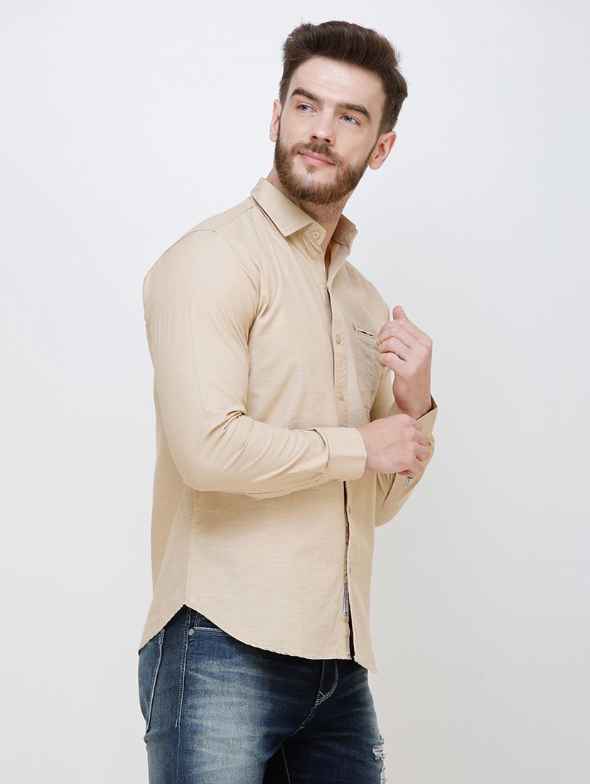 beige solid casual shirt - 16672985 - Zoom Image - 2